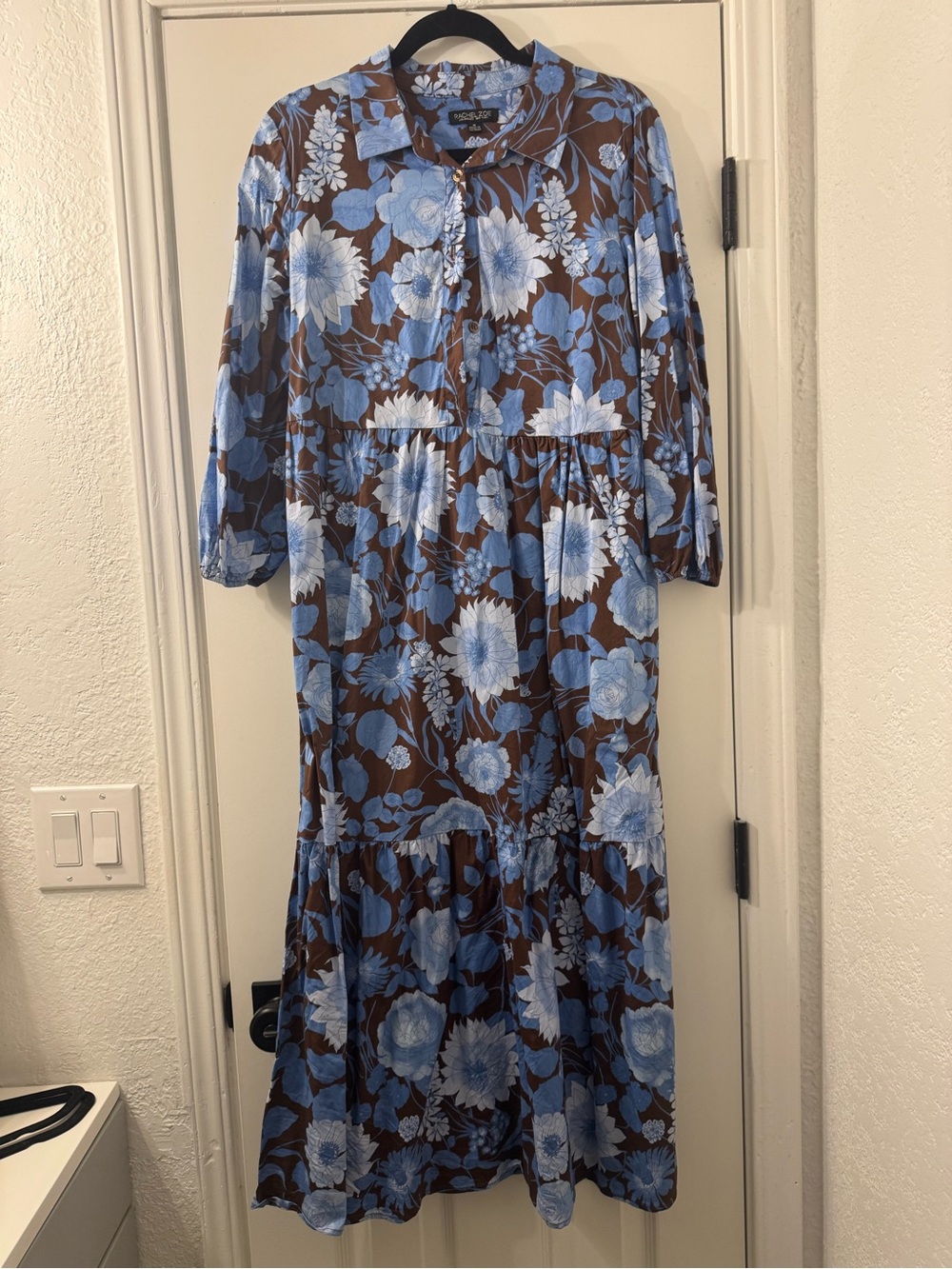 Rachel Zoe Blue and Brown Floral Midi Dress